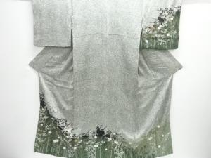 箔置き　草花に蝶模様訪問着